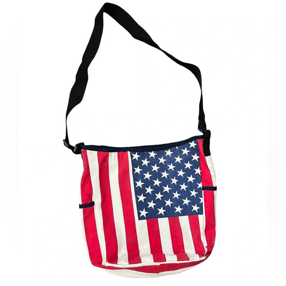 American Flag Canvas Tote with long strap - Picture 1 of 5